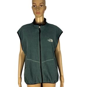 The North Face Men’s Fleece Vest Green Size L Made in USA Full Zip Pockets Retro